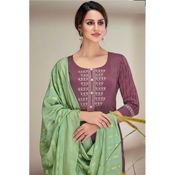 Lila grön festival festkläder indisk kvinna ren chinnon siden rak broderad punjabi byxa kostym 2367